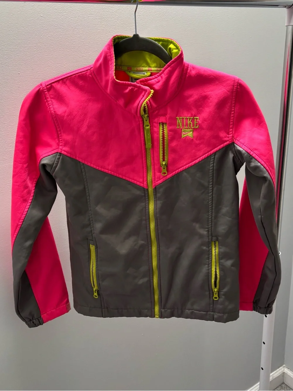 Nike Girls Hot Pink and Gray Jacket with Neon Yellow Accents